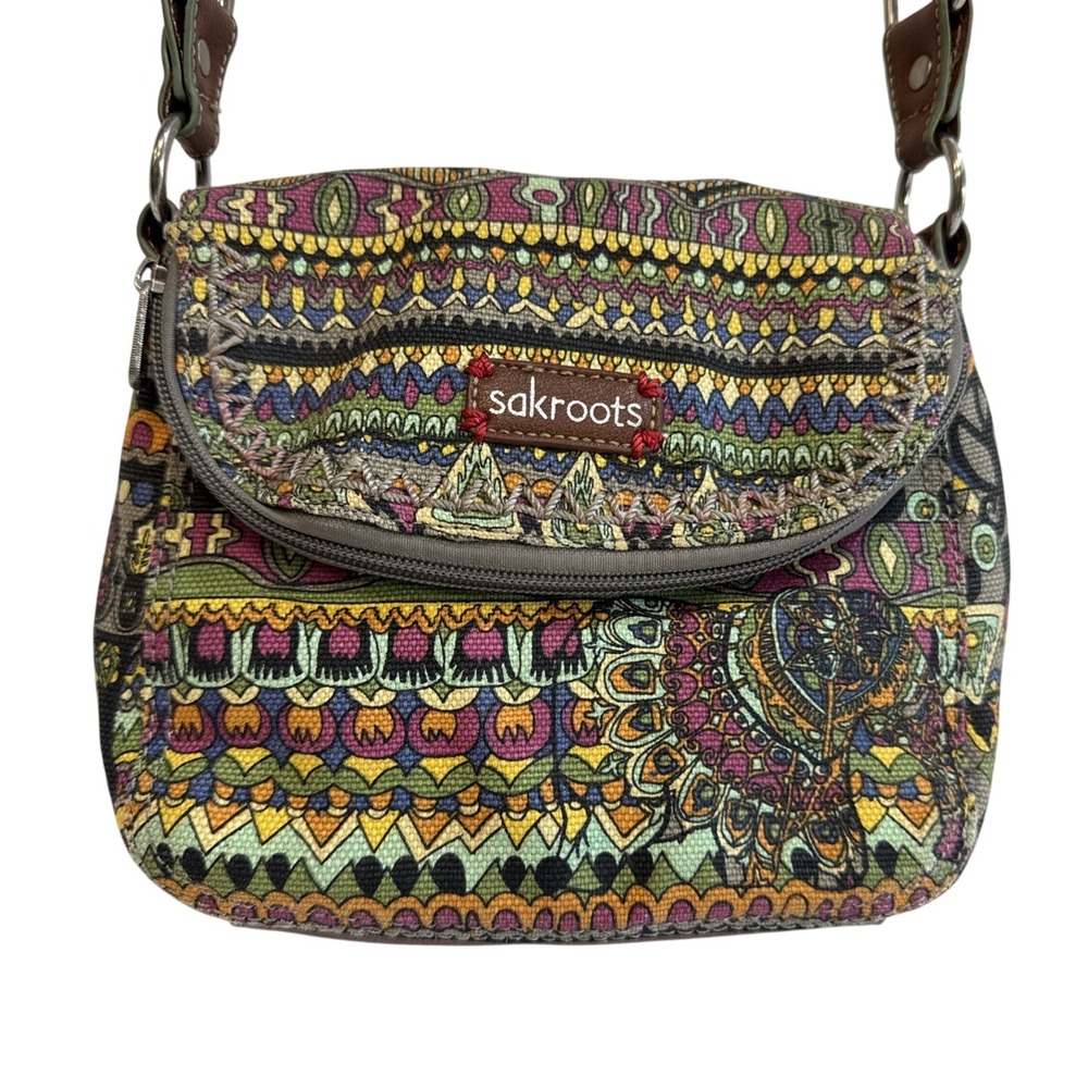 Sakroots Artist Circle Canvas Crossbody Bag Multi Color Boho Geometric